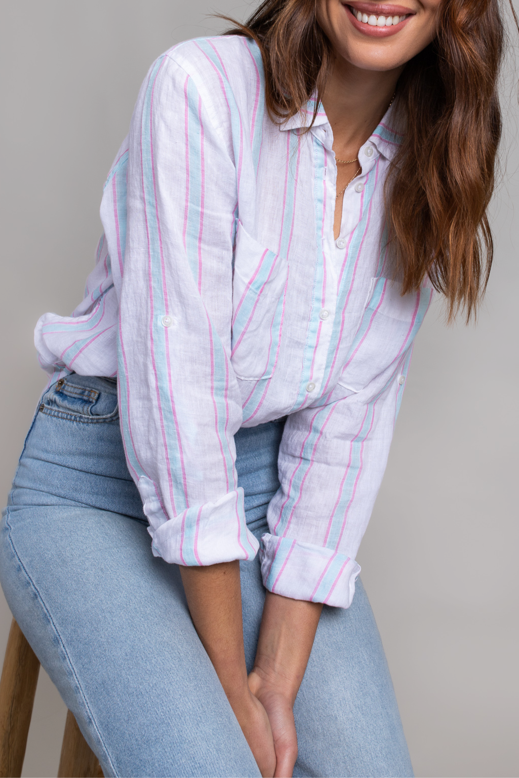 Pink/Blue Stripe Boyfriend Linen Shirt