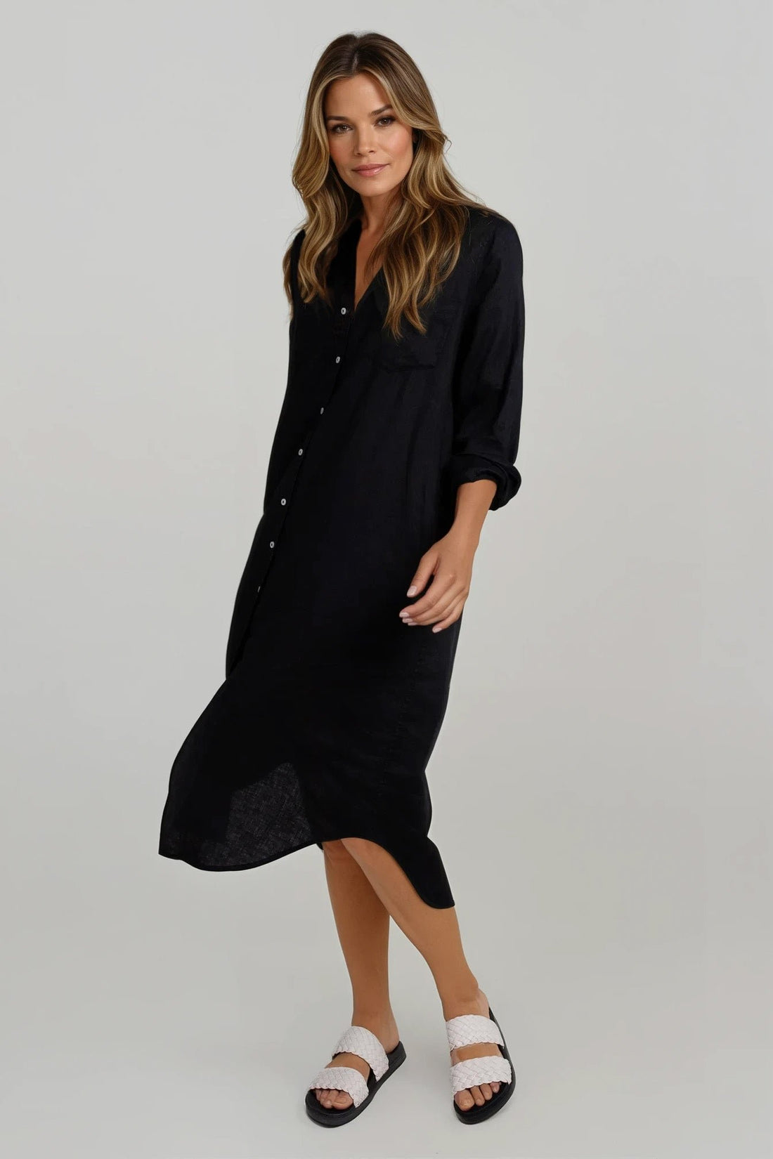 Boyfriend Linen Shirtdress Black