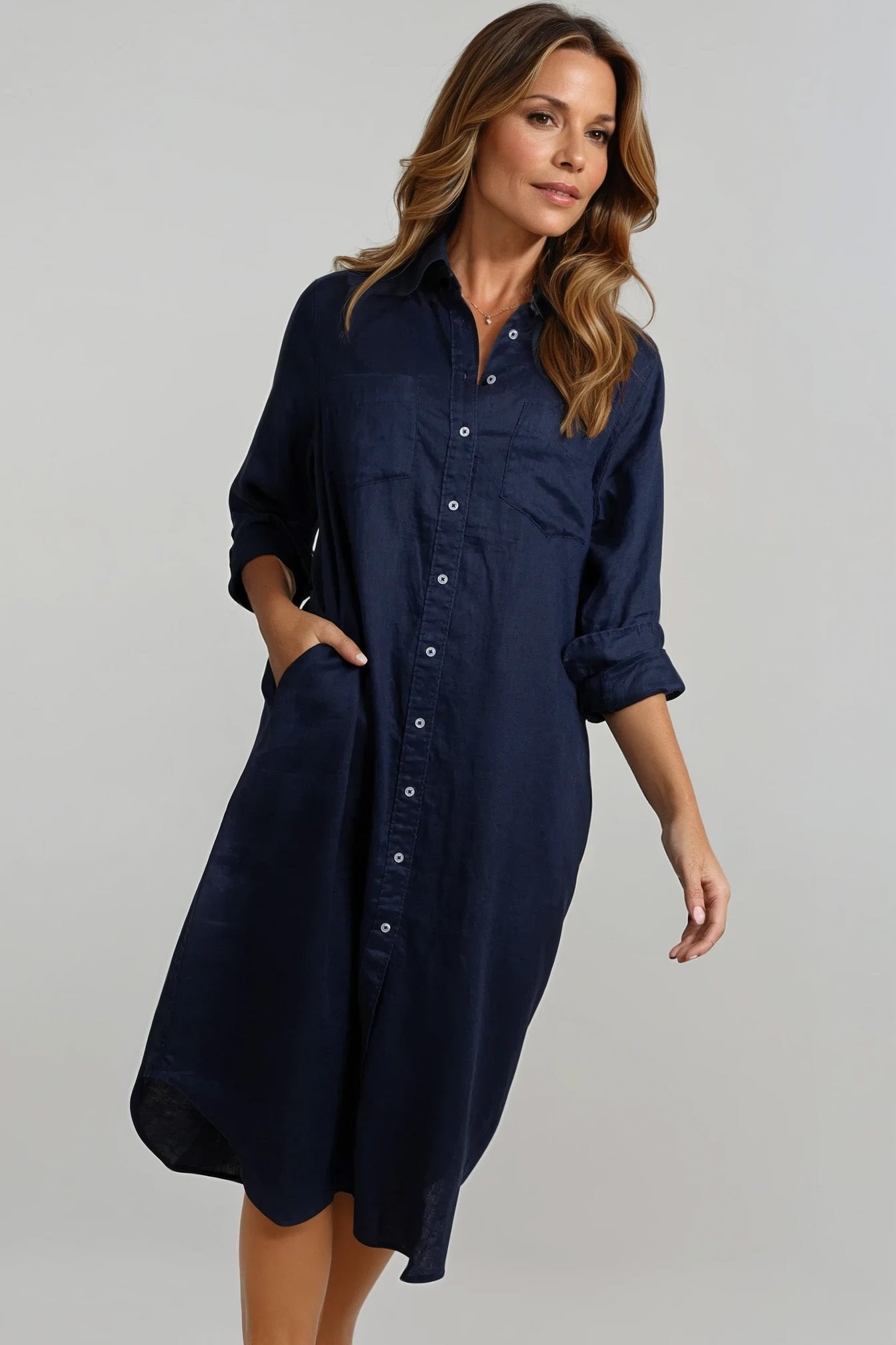 Boyfriend Linen Shirtdress Navy