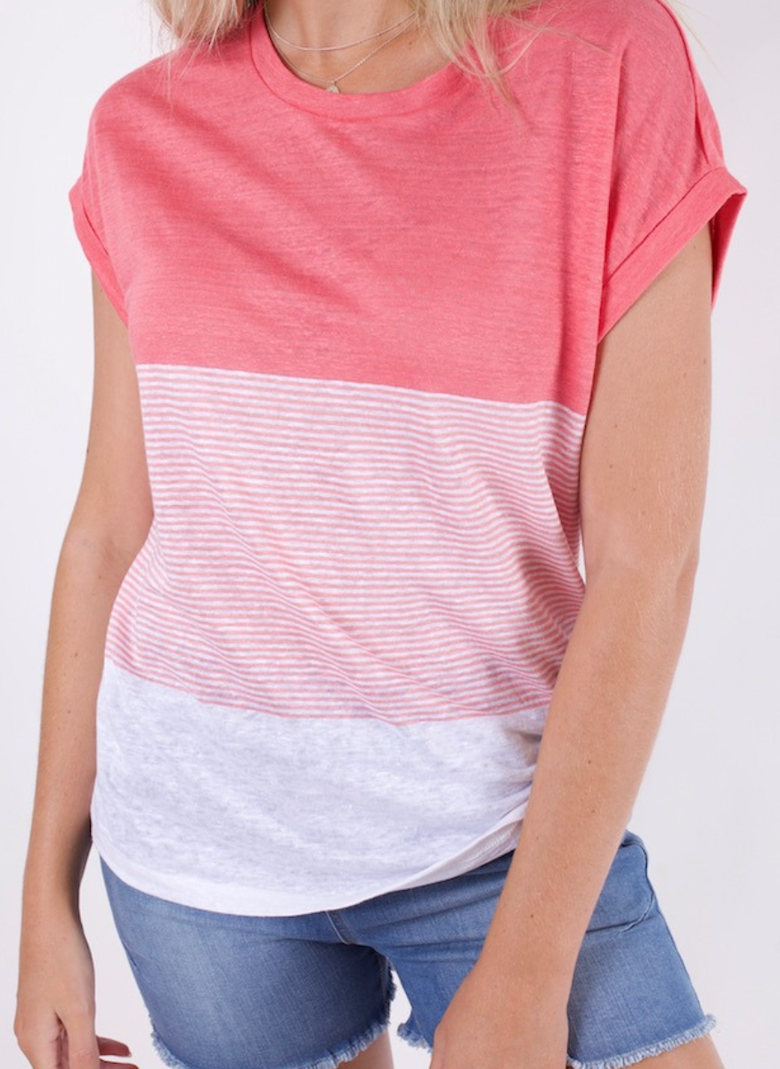 Pink Block Stripes Linen Tee