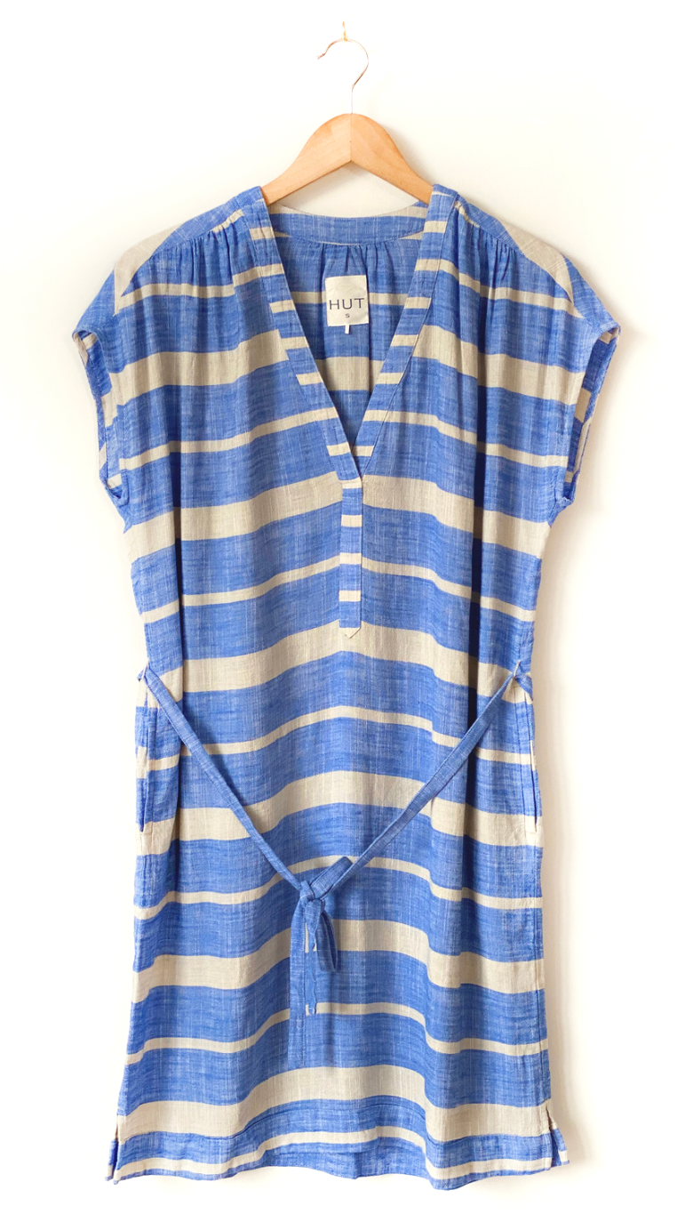 Blue/Stone Horizontal Stripe Tunic Dress