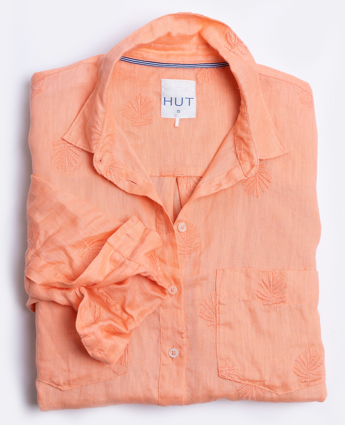 Peach with Self Embroidery Boyfriend Linen Shirt