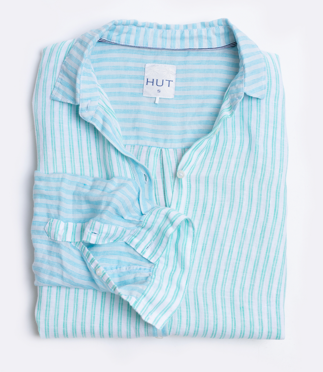 Blue Seafoam Panel Stripes Boyfriend Linen Shirt