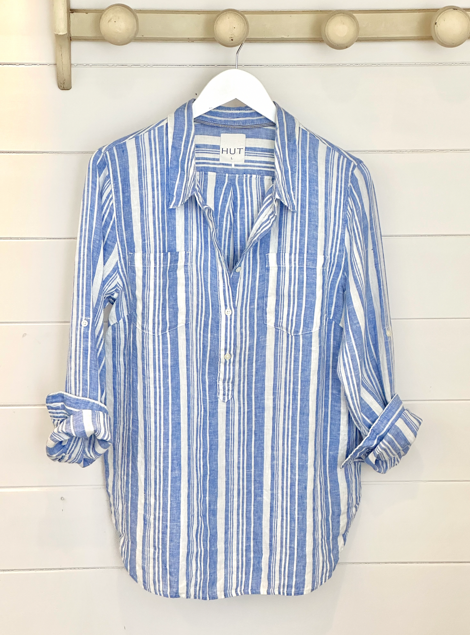 Variegated Blue and White Popover Shirt