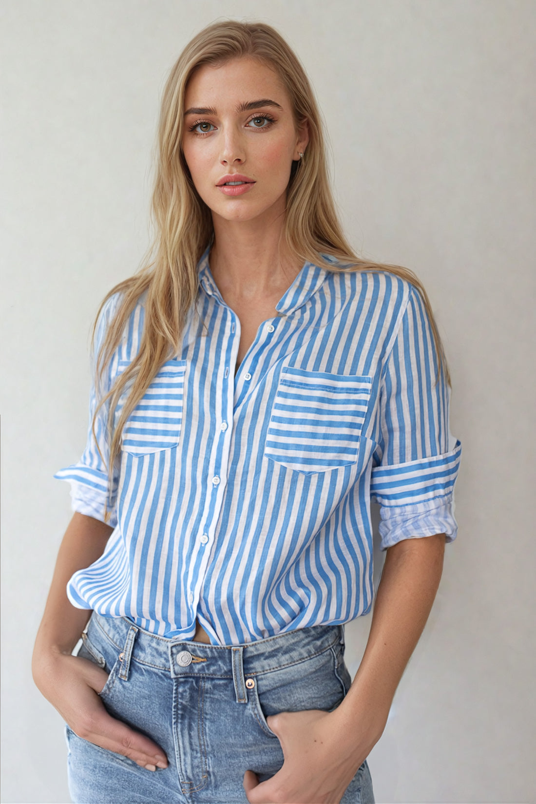 Blue and White Stripe Regular Fit Shirt