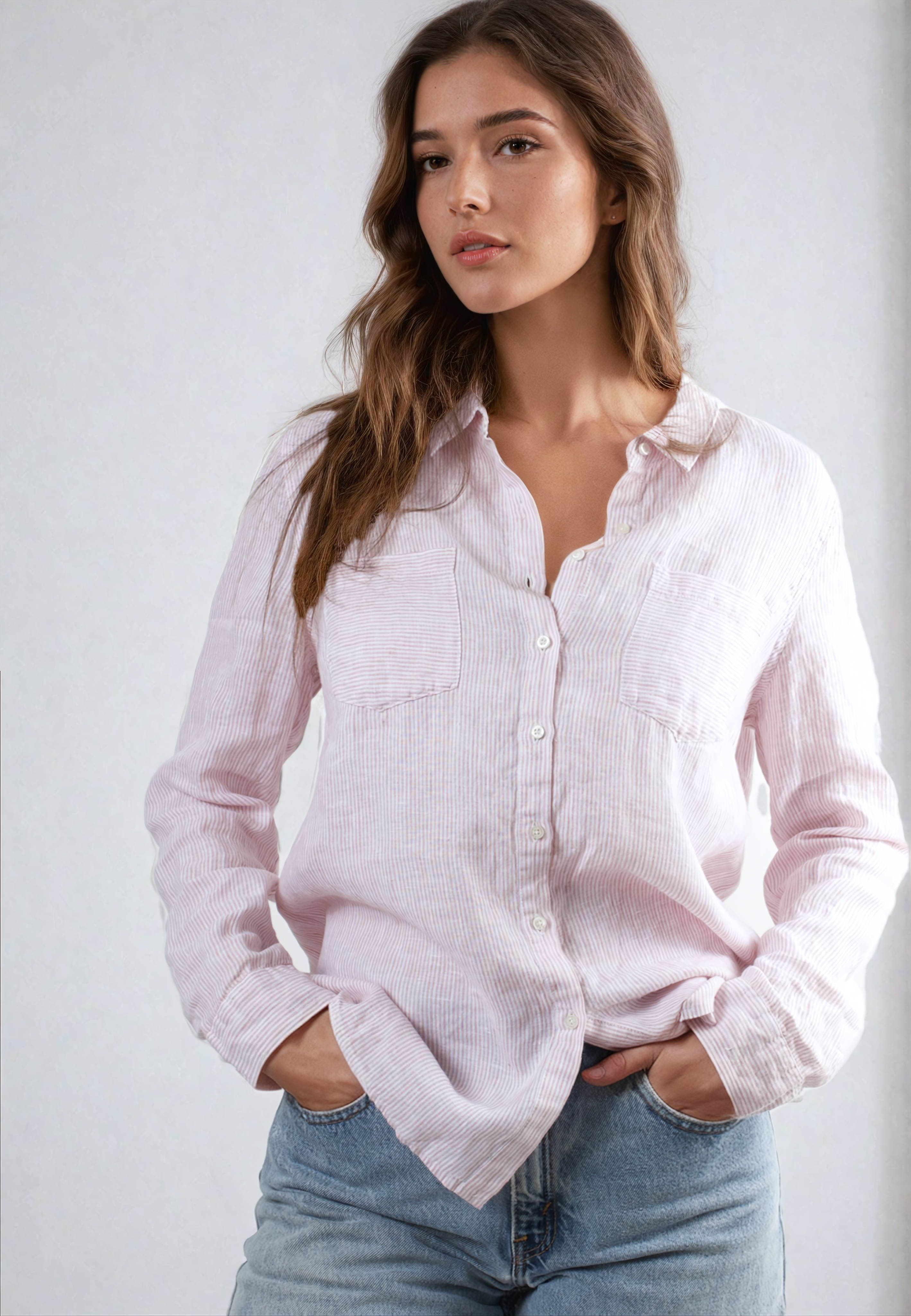 Ballerina Pink Micro Stripe Regular Fit Linen Shirt