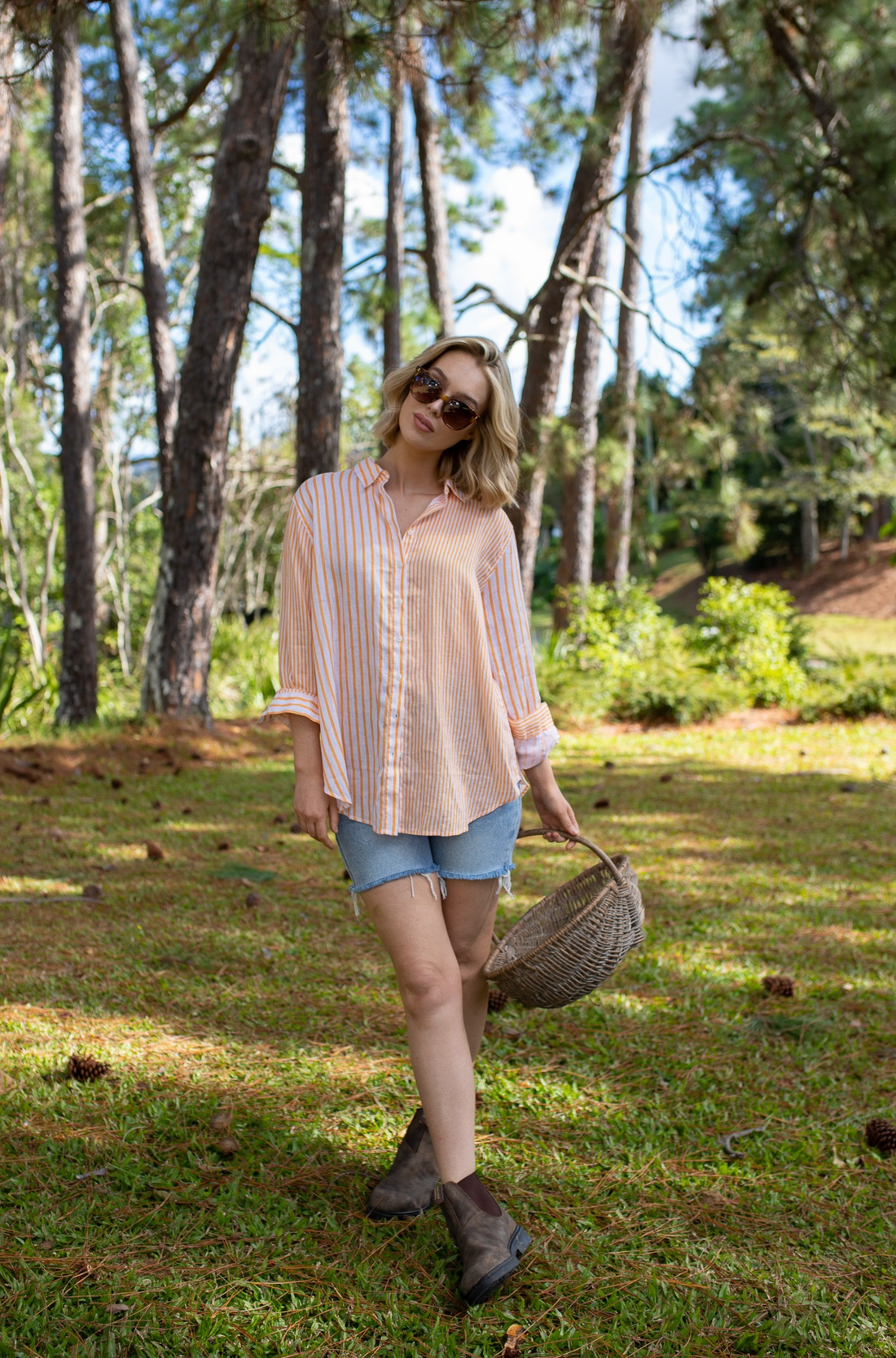 Orange Two Stripe Boyfriend Linen Shirt