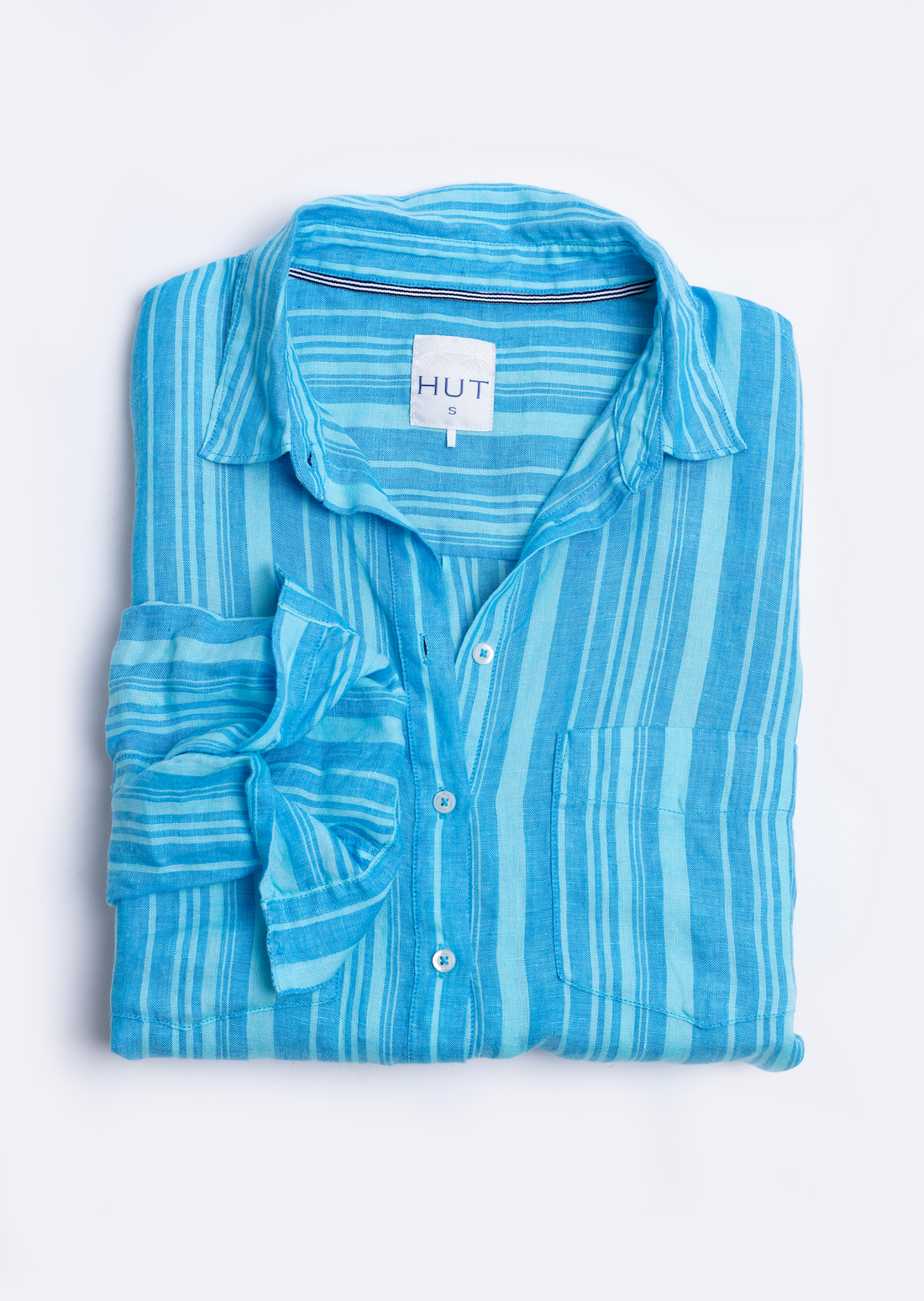 Blues Variegated Stripe Boyfriend Linen Shirt