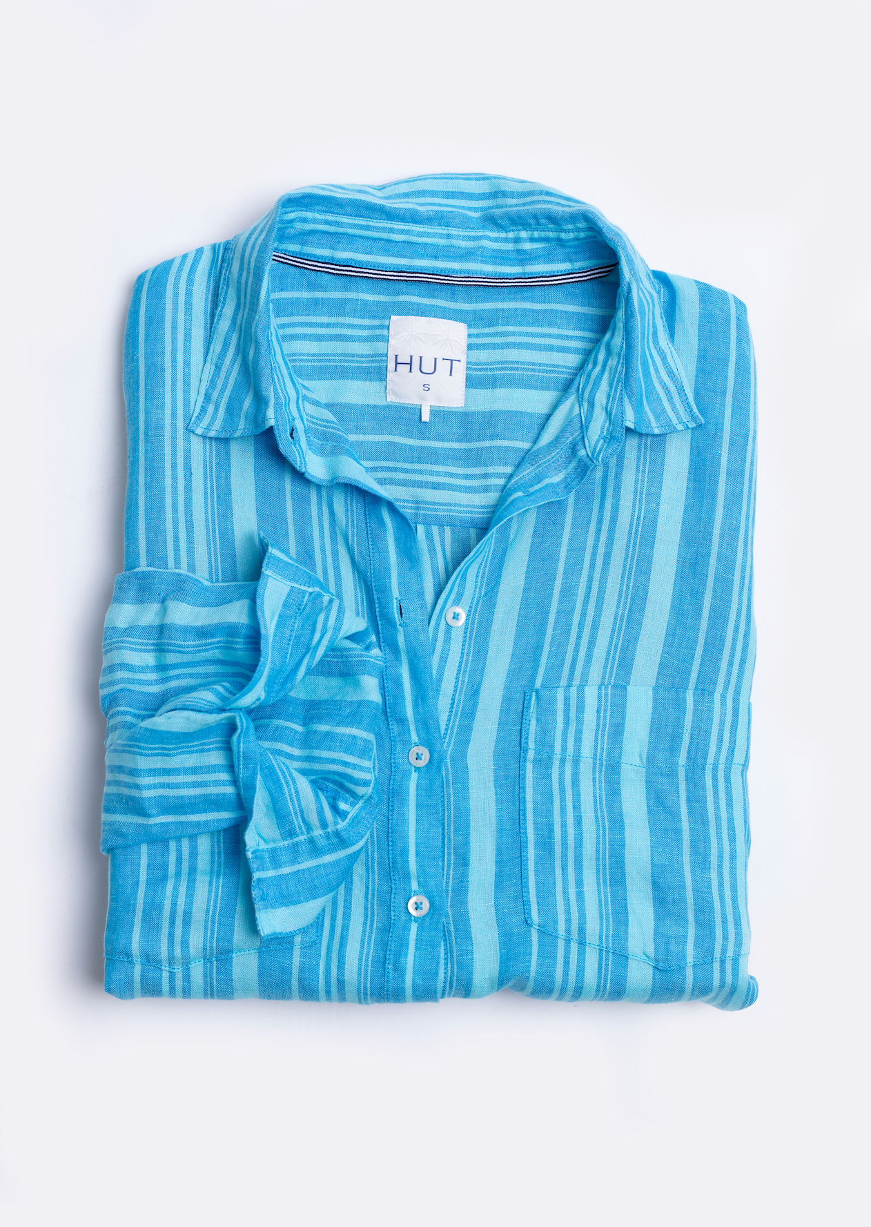 Blues Variegated Stripe Boyfriend Linen Shirt