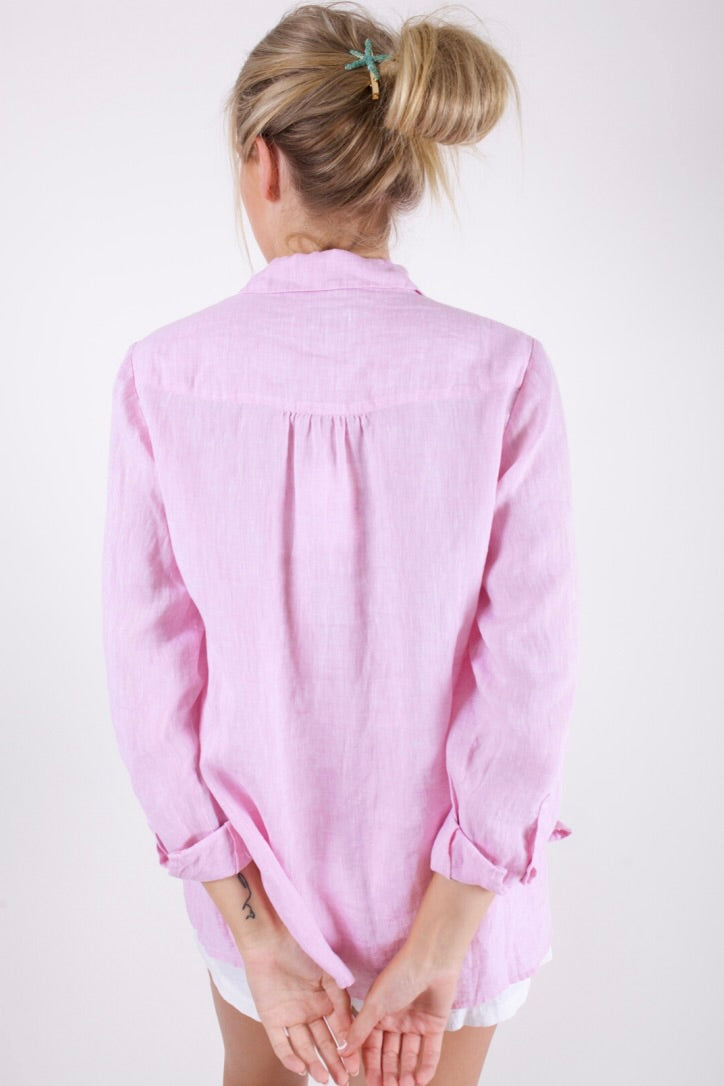 Musk Pink Tiered Linen Shirt