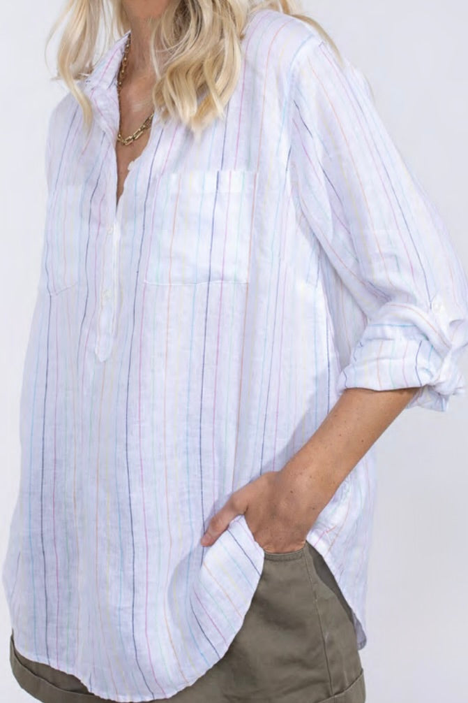 Multi Pin Stripe Oversized Popover Top