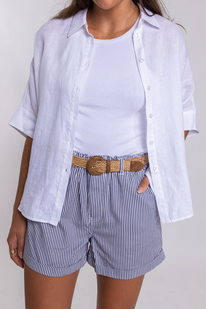 Classic Cotton Short White with Denim Stripe